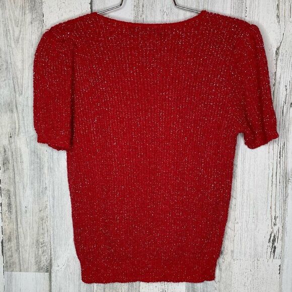 Vintage Castle Square sparkly red short sleeve sweater size Medium - Picture 3 of 4
